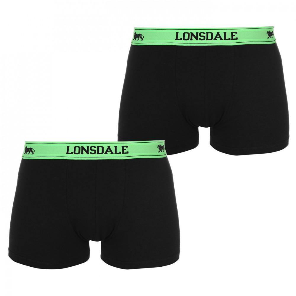 Lonsdale Pánske Trenky 2 Pack Čierne Zelené