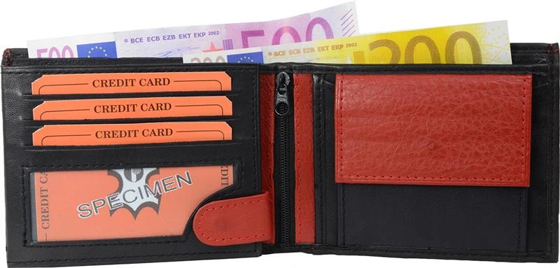 Pánska Kožená Peňaženka IMPEX - čierno červená koža nappa 12x9cm