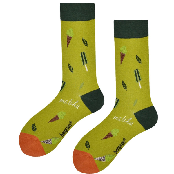 Pánske Ponožky BENYSON organická bavlna, veselá téma zmrzlina, zelená
