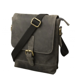 P�nska Ko�en� Crossbody ta�ka s chlop�ou IMPEX - olejovan� hov�dzia loveck� ko�a antracitov� 20x25x6cm