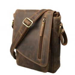 P�nska Ko�en� Crossbody Ta�ka s chlop�ou IMPEX - olejovan� loveck� hov�dzia ko�a 19x25x9cm