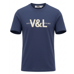 Pr�miov� P�nske Tri�ko s kr�tkym ruk�vom V&L oversized fit - v�berov� bavlna tmavo modr�